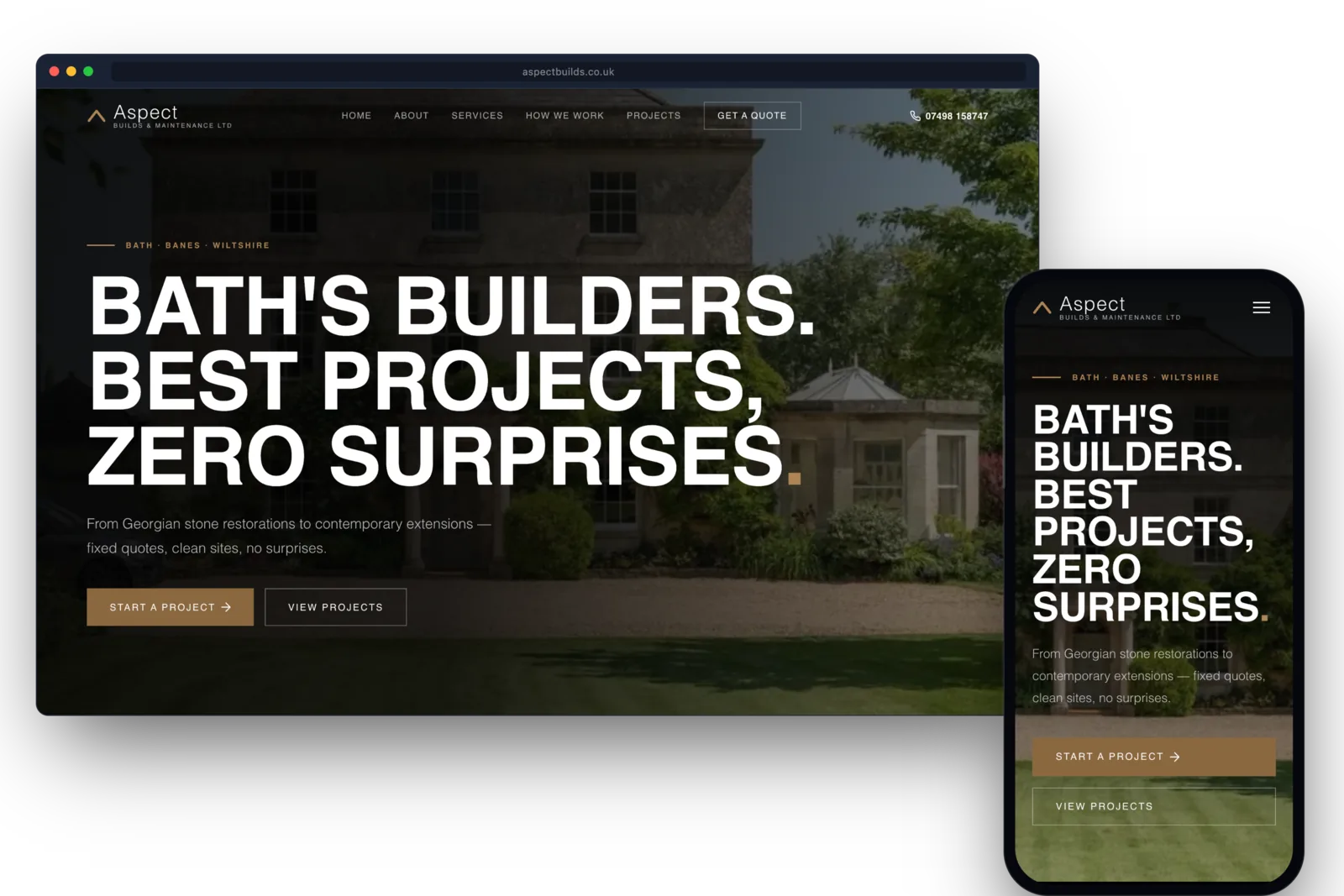 Aspect Builds — 40-page builder website with local SEO for Bath